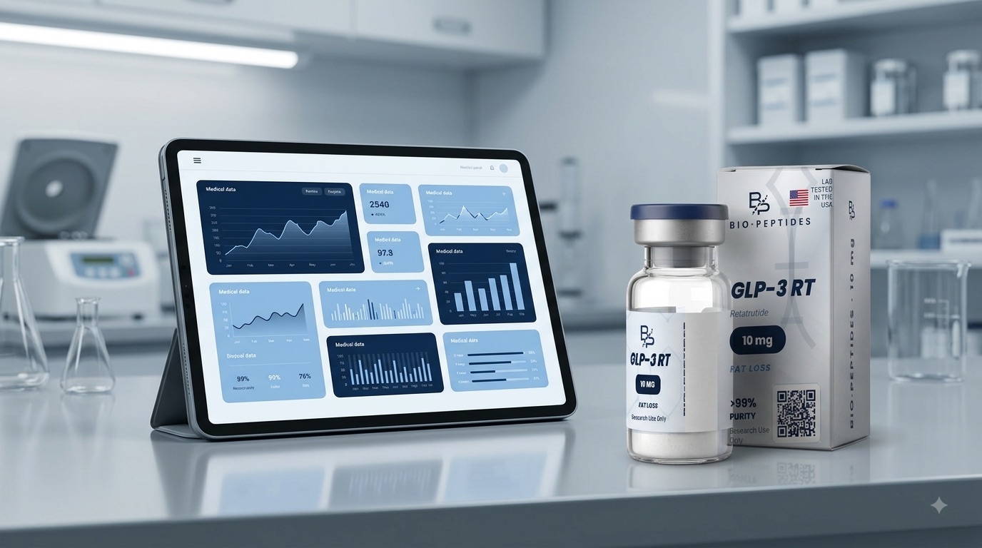 Pantalla del panel médico de Bio·Peptides con la ficha de un paciente, el Índice de Salud Metabólica y las barras de rango de laboratorio